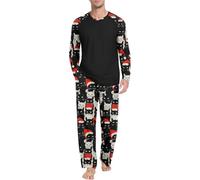 PrinStory Set pigiama da uomo con maglietta a maniche lunghe e pantaloni, B Bianco Rosso Cappello Gatto, S