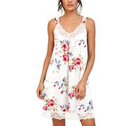 PrinStory Sottoveste Lunga Larga da Donna in Pizzo Camicia da Notte Chemise Biancheria da Notte in Jersey di Cotone Lingerie, XL