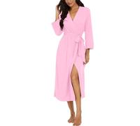 PrinStory Vestaglia da Donna, Accappatoio Leggero con Maniche a 3/4, Kimono con Scollo a V, Robe da Notte Lunga, rosa chiaro, S
