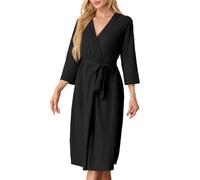 PrinStory Vestaglia lunga da donna, a nido d'ape, in maglia a nido d'ape, morbida vestaglia casual da donna, Nero , L
