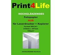 Print4Life 25 fogli A4 160g autoadesiva lucida carta fotografica professionale (finitura lucida) Più adatto per fotocopiatrice laser e alle più alte risoluzioni! Assolutamente opaco!