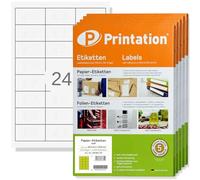 Printation Etichette adesive 64,3 x 33,8 mm bianche stampabili - 12000 Etichette Universali 64,3x33,8-500 fogli A4 3x8 - 24 Etichette per Foglio, Bianco - Etichette indirizzi da stampare Amazon FBA