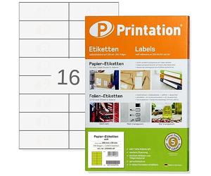 Printation Etichette universali, 105 x 35 mm, autoadesive, bianche - 1600 etichette per indirizzi autoadesive, stampabili su 100 fogli DIN A4, da 2 x 8, 105 x 35, 16 etichette adesive per foglio A4,