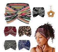Printed Cross Yoga Headband, Vintage Non-Slip Knotted Wrap Wide Headbands, Boho Style Pattern Print Elastic Hair Band for Running Sports