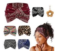 Printed Cross Yoga Headband, Vintage Non-Slip Knotted Wrap Wide Headbands, Boho Style Pattern Print Elastic Hair Band for Running Sports