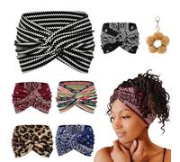 Printed Cross Yoga Headband, Vintage Non-Slip Knotted Wrap Wide Headbands, Boho Style Pattern Print Elastic Hair Band for Running Sports