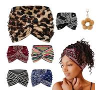 Printed Cross Yoga Headband, Vintage Non-Slip Knotted Wrap Wide Headbands, Boho Style Pattern Print Elastic Hair Band for Running Sports