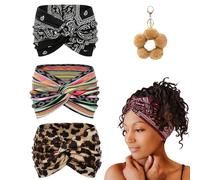 Printed Cross Yoga Headband, Vintage Non-Slip Knotted Wrap Wide Headbands, Boho Style Pattern Print Elastic Hair Band for Running Sports