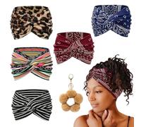 Printed Cross Yoga Headband, Vintage Non-Slip Knotted Wrap Wide Headbands, Boho Style Pattern Print Elastic Hair Band for Running Sports