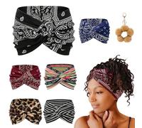 Printed Cross Yoga Headband, Vintage Non-Slip Knotted Wrap Wide Headbands, Boho Style Pattern Print Elastic Hair Band for Running Sports