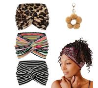 Printed Cross Yoga Headband, Vintage Non-Slip Knotted Wrap Wide Headbands, Boho Style Pattern Print Elastic Hair Band for Running Sports