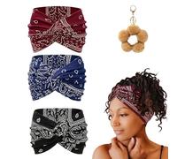 Printed Cross Yoga Headband, Vintage Non-Slip Knotted Wrap Wide Headbands, Boho Style Pattern Print Elastic Hair Band for Running Sports