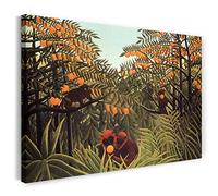 Printed Paintings Stampa su Tela (100x70cm): Henri Rousseau - Scimmie negli Alberi d'arancio