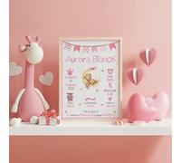 Printed Quadretto nascita personalizzato con I dati del tuo bambino o bambina neonato solo Poster varie vari colori design ottima idea regalo (Orsetto Rosa)