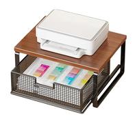 Printer Stand With Storage - Desktop Shelf | Microwave Countertop Shelf | Regolabile Pull-Out Storage Basket, Double Layer Drawer Design, For Printer Microwave Coffee Maker Toaster, Saves Counter