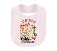 Printera Bavaglino per bambini con scritta in inglese "I'll See You In Hell | divertente, vintage, anatra, inferno, umorismo nero, Save Me A Seat, scheletro, oca, sarcasmo, fiamme, ossa, caos, arma