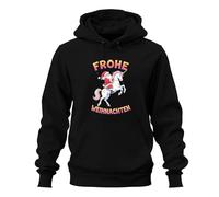 Printera Felice Natale Babbo Natale unicorno arcobaleno bambini divertente unisex felpa con cappuccio, Nero , L