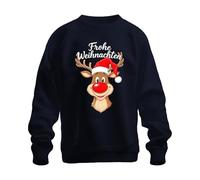 Printera Felice Natale Rudolph naso rosso cappello di natale bambini divertente felpa unisex maglione, blu navy, XL