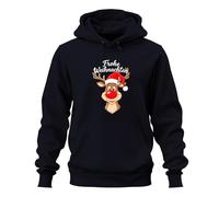 Printera Felice Natale Rudolph naso rosso cappello di Natale bambini divertente unisex con cappuccio, blu navy, S
