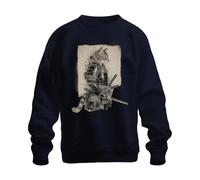 Printera Felpa con gatto samurai giapponese, guerriero ninja, blu navy, 3XL