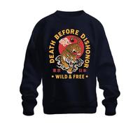 Printera Felpa Death Before Dishonor Wild & Japan Y2K, blu navy, XL
