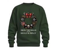 Printera Felpa Deck The Halls con teschi e agrifoglio | gotico, metallo, cavaliere, corona, teschio, Natale, Heavy Rock, Ugly Christmas, medievale, guerriero fantasy, scheletro