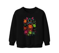 Printera Felpa per bambini con gatti al neon pazzi Giappone Y2K, Nero , 116