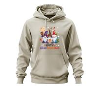 Printera Happy HalloThanksmas Gnomes Halloween Natale Design Divertente Unisex Felpa con cappuccio, naturale, L