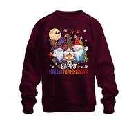 Printera Happy HalloThanksmas Gnomes Halloween Natale Design Divertente Unisex Felpa Maglione, bordeaux, L