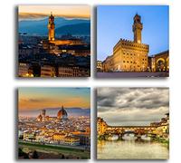 printerland.it Quadri Moderni FIRENZE città 4 pezzi Stampa su Tela CANVAS Arredamento XXL Arredo per soggiorno salotto camera da letto cucina ufficio bar ristorante (4 pezzi 30x30 cm cad.)
