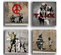 printerland.it Quadri stile Banksy Murales Street Art Pace Guerra Soldato 4 Pezzi 30x30 cm Stampa su Tela Canvas