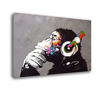 printerland.it Quadro BANKSY Dj Monkey Scimmia musica street art murales - RIPRODUZIONE STAMPA SU TELA Quadri Moderni Moderno Arte Astratto Cucina Soggiorno Camera da letto (30x50 cm)