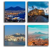 Printerland Quadri Moderni Golfo di NAPOLI città citta 4 pezzi Stampa su Tela CANVAS Arredamento XXL Arredo soggiorno salotto camera da letto cucina ufficio bar ristorante (4 pezzi 40x40 cm cad.)