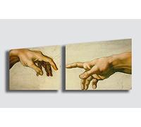Printerland Quadro MICHELANGELO BUONARROTI Particolare la creazione di Adamo ed Eva RIPRODUZIONE STAMPA SU TELA Quadri Moderni Moderno Cucina Soggiorno Camera da letto (40x100 cm(2pz 40x50))