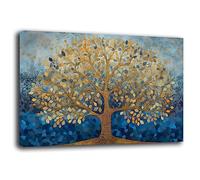 Quadro Moderno soggiorno ALBERO della VITA Astratto Blu Gold Quadri moderni da Parete XXL grande Stampa su tela Canvas Decorazione Murale muro Arredo Camera da letto Salone (30x40 cm, 1)