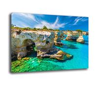 Printerland Quadro Moderno soggiorno MARE SALENTO PUGLIA PAESAGGIO Quadri moderni da Parete XXL grande Stampa su tela Canvas Decorazione Murale muro Arredo Camera da letto Cucina (50x70 cm, Puglia)