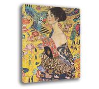 Printerland Quadro moderno Stile KLIMT Donna con Ventaglio Stampa su Tela Canvas Quadri Moderni arte moderna Arredo Cucina Salotto Soggiorno Camera da letto (70x100)
