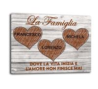 Printerland Quadro personalizzato NOMI FAMIGLIA Cuore Amore Love Stampa su tela canvas personalizzata Famliari Quadri moderni con Cornice in Legno Inclusa (3 NOMI, 30x40 cm, Canvas intelaiato)