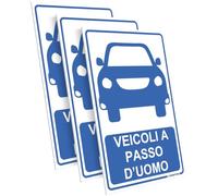 PRINTIMA 21x32 cm Set di 3 cartelli Veicoli a Passo d’Uomo, segnaletica di obbligo ben visibile per magazzino, azienda, parcheggio e area di lavoro, set di montaggio incluso