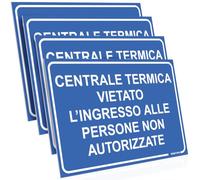PRINTIMA 32x21 cm Set di 4 cartelli CENTRALE TERMICA VIETATO L’INGRESSO ALLE PERSONE NON AUTORIZZATE segnaletica blu e bianca con set di montaggio incluso ben visibile e durevole