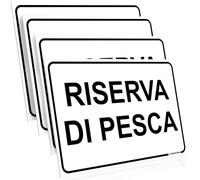 PRINTIMA 32x21 cm Set di 4 Pittogrammi Riserva di Pesca Cartelli Segnaletici Rettangolari Resistenti per Lago Stagno Area Privata e Zona Riservata con Set di Montaggio Incluso