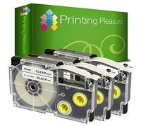 Printing Pleasure 3 x XR-9X XR-9X1 Nero su Trasparente Nastro compatibile per Casio KL-60 KL-100 KL-120 KL-200 KL-300 KL-750 KL-780 KL-820 KL-2000 KL-7000 KL-7200 KL-8100 KL-8200 CW-L300 | 9mm x 8m