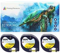 Printing Pleasure 3x Compatibile 91202 Nero su Giallo (12mm x 4m) Plastica Cassetta Nastro per Dymo LetraTag LT-100H, LT-100T, LT-110T, QX 50, XR, XM, 2000, Plus Etichettatrici