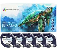Printing Pleasure 5x Compatibile 91201 Nero su Bianco (12mm x 4m) Plastica Cassetta Nastro per Dymo LetraTag LT-100H, LT-100T, LT-110T, QX 50, XR, XM, 2000, Plus Etichettatrici
