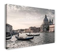 Printistico Stampa su Tela (120x80 cm) Venezia, città sull'acqua, canale italiano, colori freddi, foto di architettura, telaio in vero legno con gancio