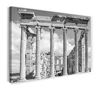 Printistico Stampa su Tela (80x60 cm) Tempio, Grecia Roma Foto antiche, in bianco e nero, di architettura, telaio in vero legno con gancio