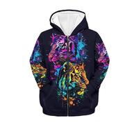 Printpub Felpa con cappuccio con stampa animalier carina per ragazzi felpa con cappuccio con zip Y2k Felpa con cappuccio alla moda per, Tigre neon, 11-13 anni