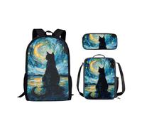 Printpub Set di zaino per la scuola per bambini, con stampa di animali, borsa per il pranzo, astuccio per studenti delle scuole elementari secondarie, Gatto nero., Taglia unica, Zaini Daypack