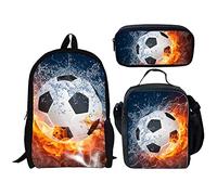 Printpub Set di zaino per la scuola per bambini, con stampa di animali, borsa per il pranzo, astuccio per studenti delle scuole elementari secondarie, calcio, taglia unica, zaino, casual, portatile