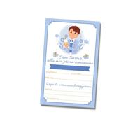 PRINTSERVIS 20 Biglietti Inviti Festa della prima Prima Comunione bimbo/bimba, Grafica a Scelta, personalizzabili con Nome, Data e Luogo (Bimbo Cappelli Castani)